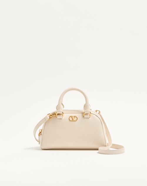Valentino Garavani - Mini Vlogo Signature Bowling Bag In Grainy Calfskin - Light Ivory - Woman - Top Handle Bags